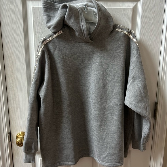 Urban Outfitters Tops - Urban Outfitters Grey Hoodie Sweatshirt with Rhinestones Size Medium